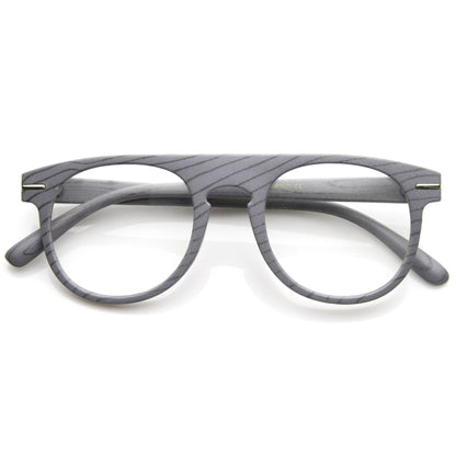Artistic Wood Print Indie Key Hole Flat Top Round Clear Lens Glasses 9152