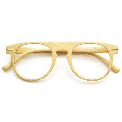 Artistic Wood Print Indie Key Hole Flat Top Round Clear Lens Glasses 9152