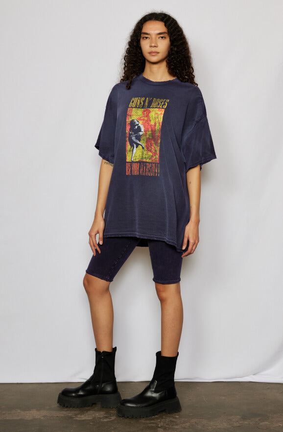 Guns N Roses Illusion Oversized Womens Tee Shirt Blue