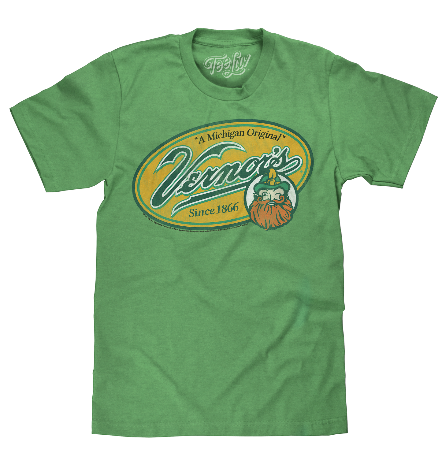 Vernor's Ginger Ale Michigan Original Mens T Shirt Officially Licensed Heather Kelly Green
