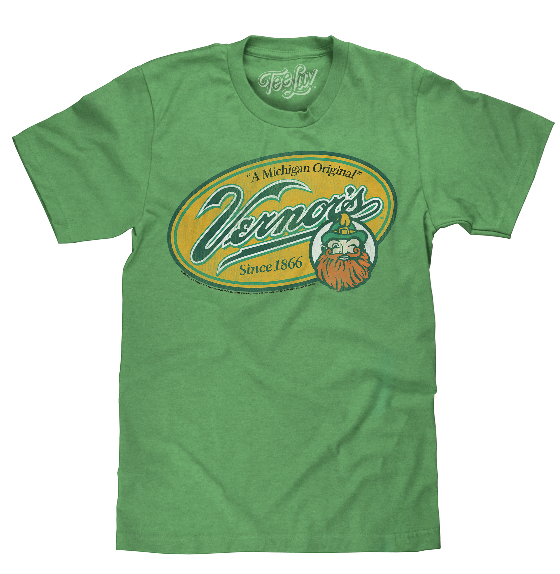 Vernor's Ginger Ale Michigan Original Mens T Shirt Officially Licensed Heather Kelly Green