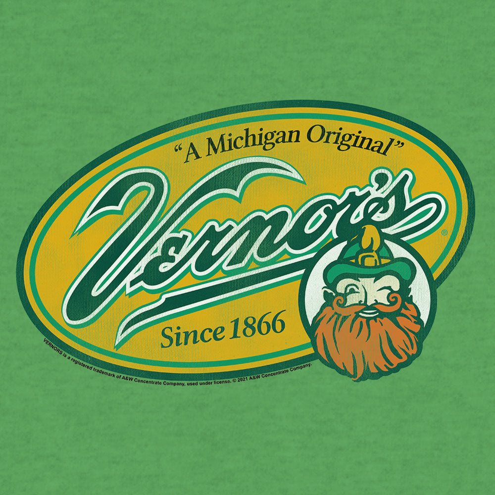 Vernor's Ginger Ale Michigan Original Mens T Shirt Officially Licensed Heather Kelly Green