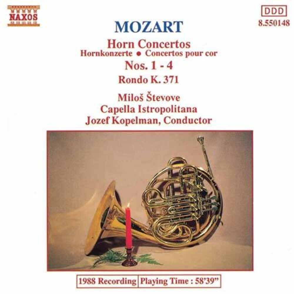 the album cover for Milos Stevove - MOZART: Horn Concertos Nos. 1-4 / Rondo In E Flat Major