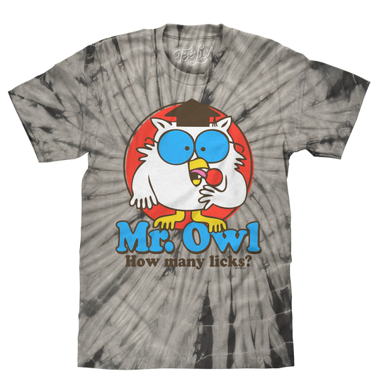 Tootsie Pop Mr. Owl How Many Licks Tie Dye Mens T Shirt Officially Licensed Black Tie Dye