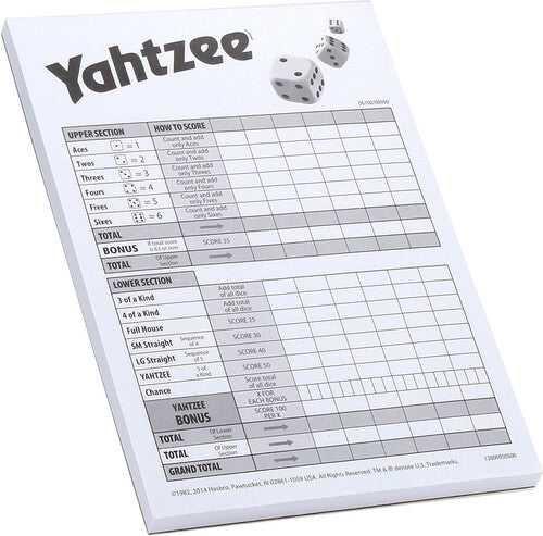 Yahtzee Score Pad - Yahtzee Score Pad - Games