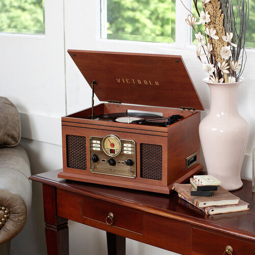 Victrola Classic 7-in-1 Entertainment Center Bluetooth Mahogany (VTA204BMAH) - Turntable