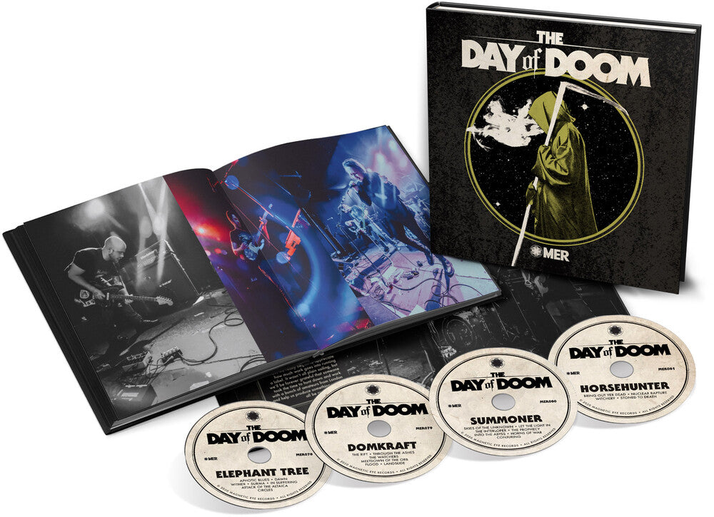 the album cover for Elephant Tree / Domkraft / Summoner / Horsehunter - Day Of Doom Live (Hardcover Book Inc. 4 Cds) [Limited Edition]