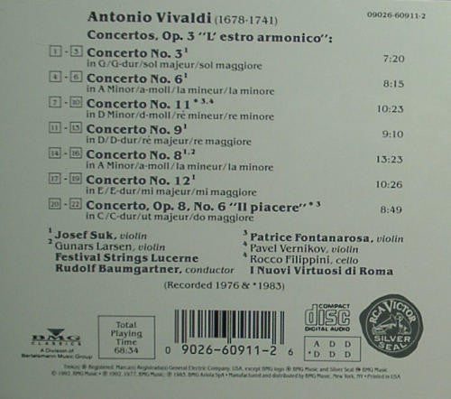 the album cover for Vivaldi / Baumgartner / Suk - Violin Ctos from