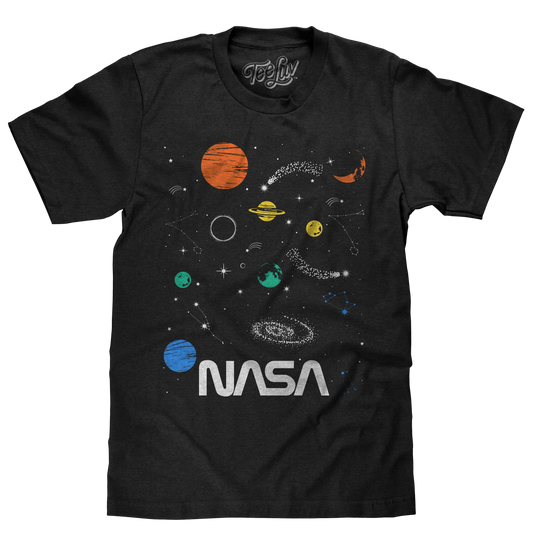 NASA Planets and Stars Space Mens T Shirt Officially Licensed Black