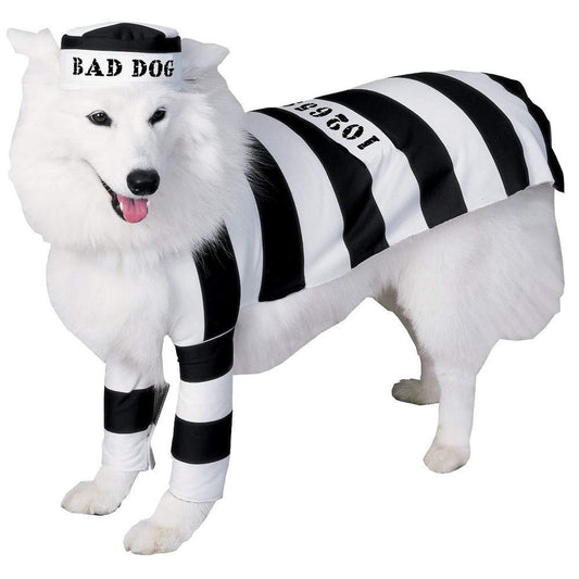 Prisoner Jail Bad Dog Black and White Convict Pet Costume Large