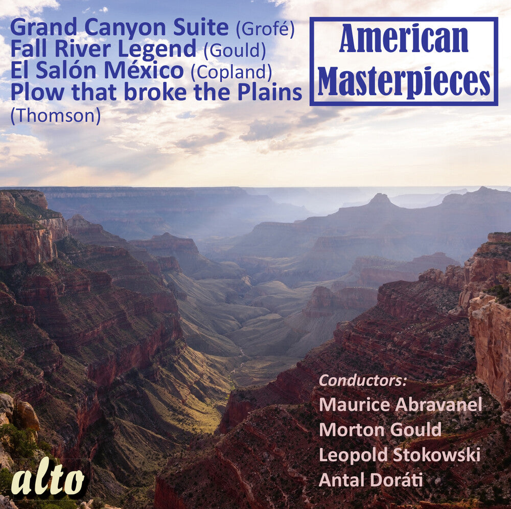 the album cover for Leopold Stokowski  / Abravanel,Maurice - American Masterpieces: Grofe - Thomson - Gould