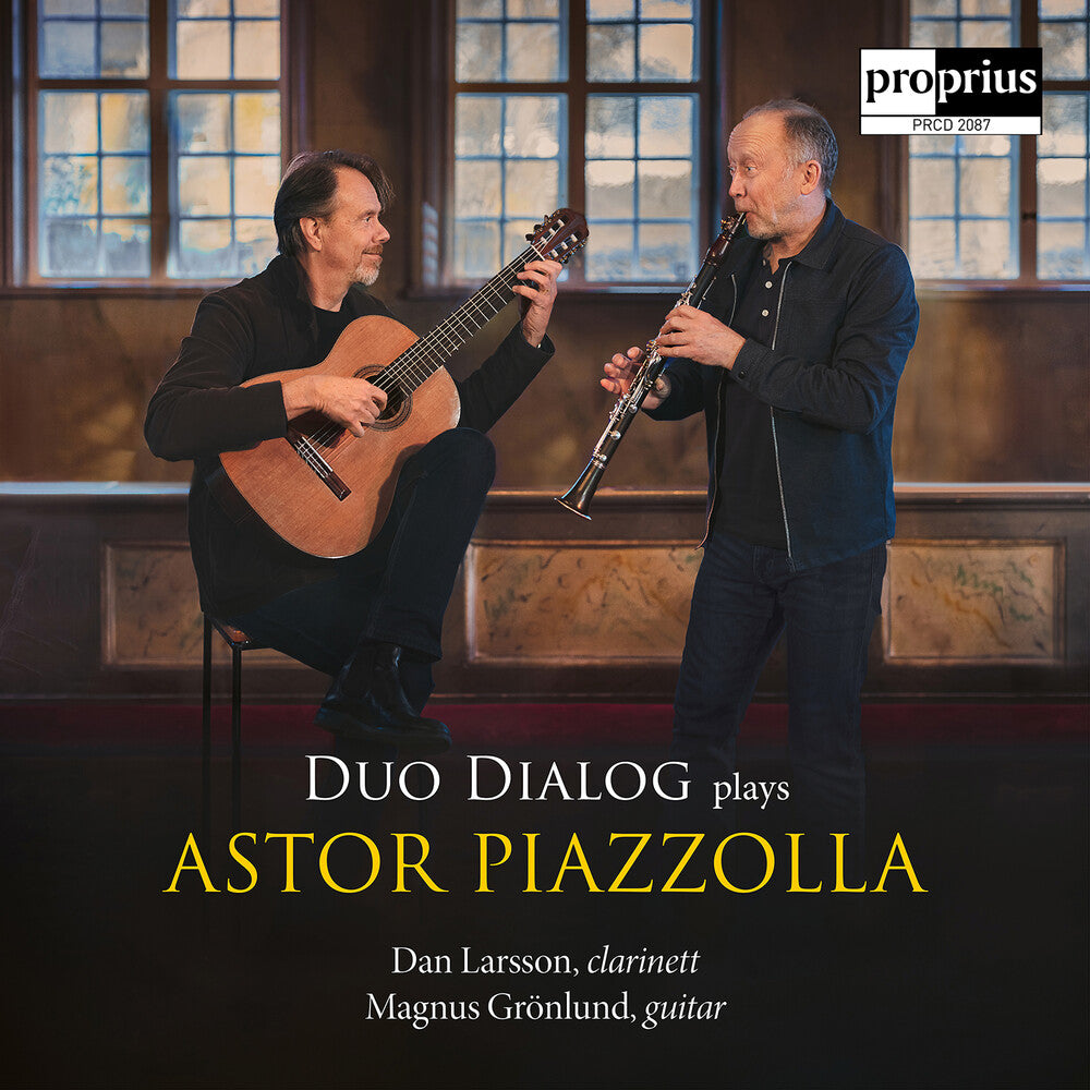 the album cover for Piazzolla / Larsson, Dan / Gronlund, Magnus - Duo Dialog plays Astor Piazzolla