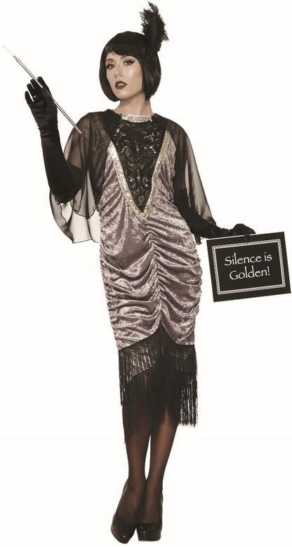 Silver Silent Movie Gray 1920's Flapper Adult Standard Size Costume