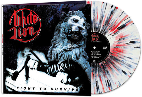 White Lion - Fight To Survive [White/Black/Red Splatter] Vinyl Record