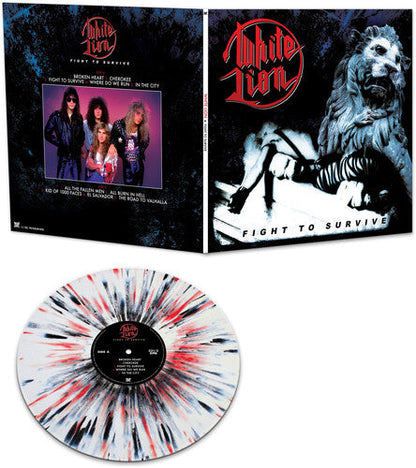 White Lion - Fight To Survive [White/Black/Red Splatter] Vinyl Record