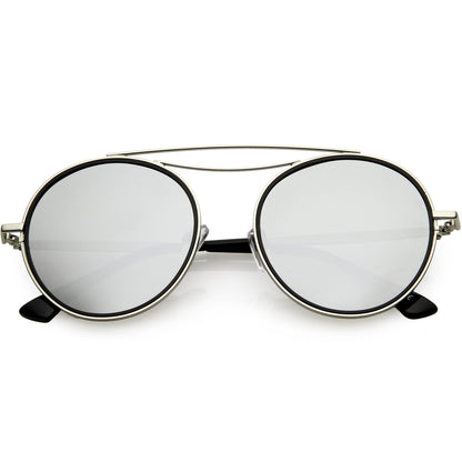 Retro Polarized Round Metal Aviator Mirrored Lens Sunglasses C821
