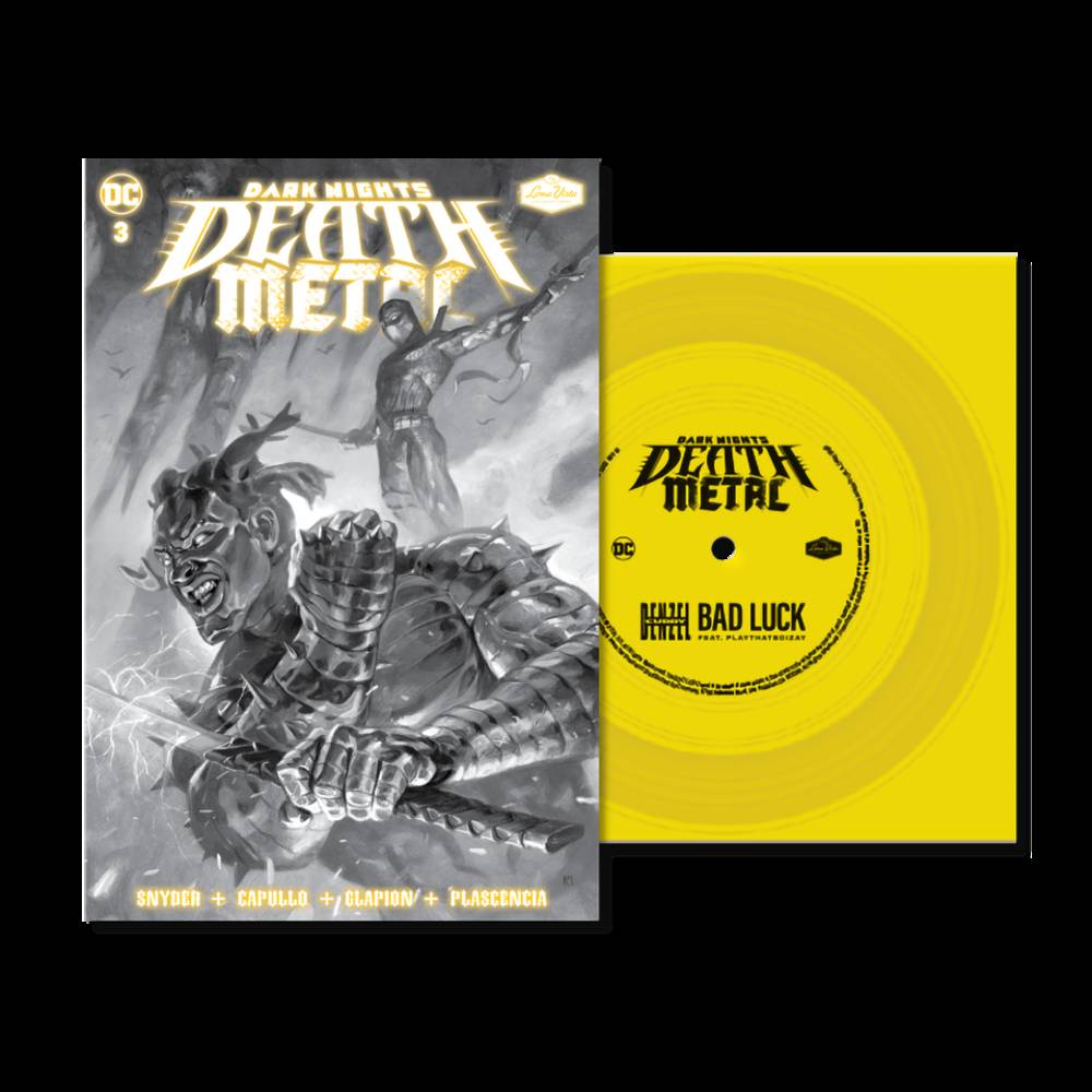 the album cover for Denzel Curry - Dark Nights: Death Metal # 3 Soundtrack Special Edition - Denzel Curry with Flexi Single 'Bad Luck'