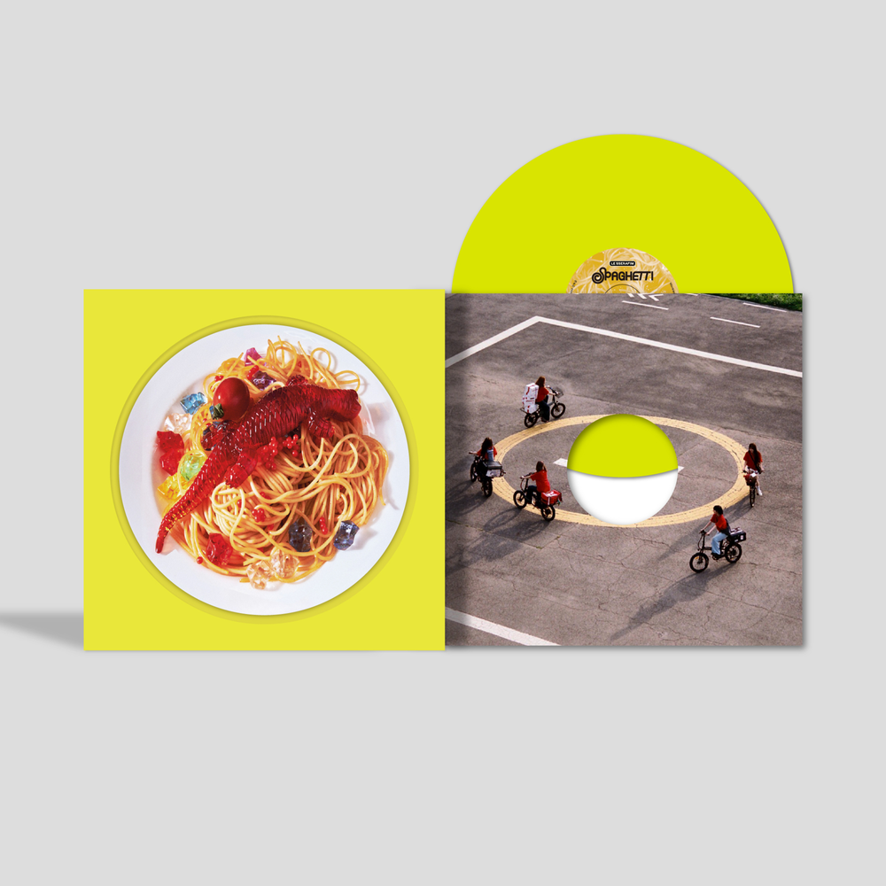 the album cover for LE SSERAFIM - 1st Single Album 'SPAGHETTI' [Neon Yellow]