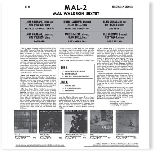 Mal Sextet Waldron - Mal/2 (Original Jazz Classics Series) Vinyl Record