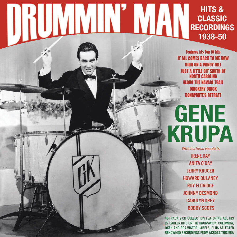 the album cover for Gene Krupa - Drummin' Man: Hits & Classic Recordings 1938-50