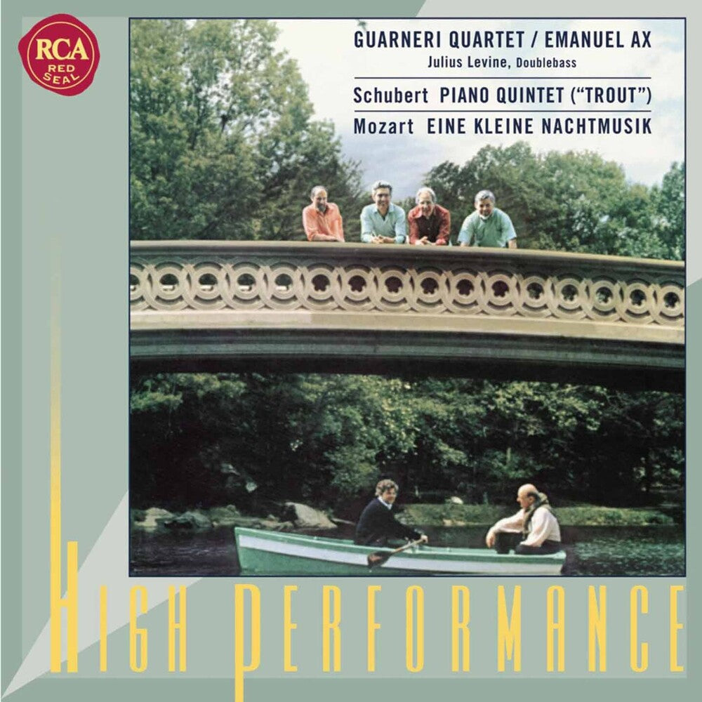 the album cover for Schubert / Mozart / Levine / Guarneri Quartet / Ax - Piano In A - Trout / Eine Kleine Nachtmusik