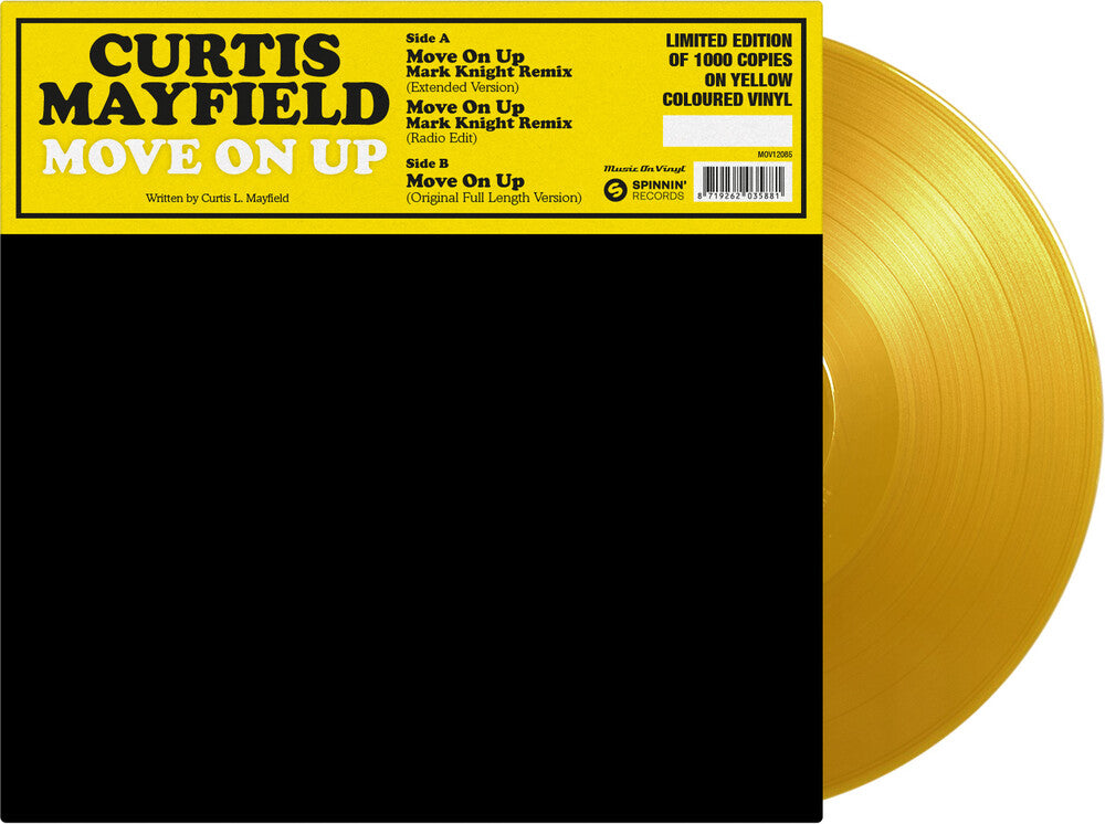 the album cover for Curtis Mayfield - Move On Up [Colored Vinyl] [Limited Edition] (Ylw)