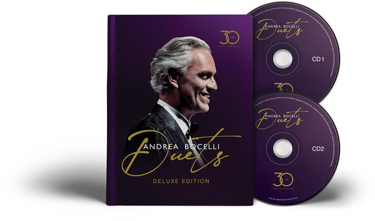 the album cover for Bocelli, Andrea - Duets - 30th Anniversary [Deluxe Hardcover Book Edition 2 CD]