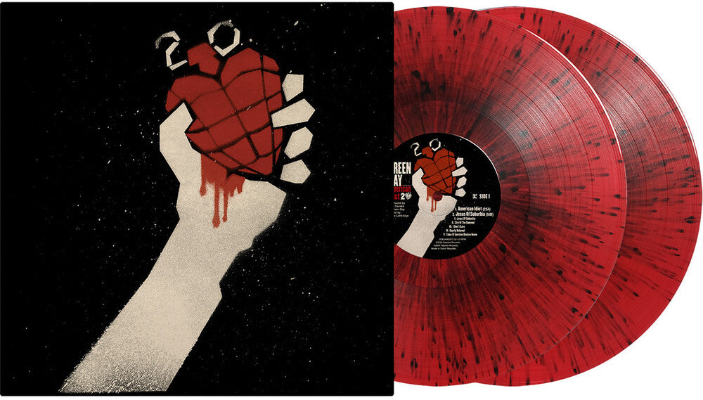 the album cover for Green Day - American Idiot 20th Anniversary - Deluxe Edition [Red &amp; Black Splatter 2LP]