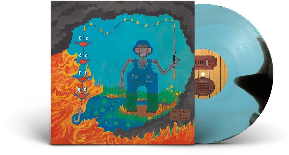 the album cover for King Gizzard &amp; The Lizard Wizard - Fishing For Fishies (Oil Spill Edition) [sky blue & seaweed green LP]