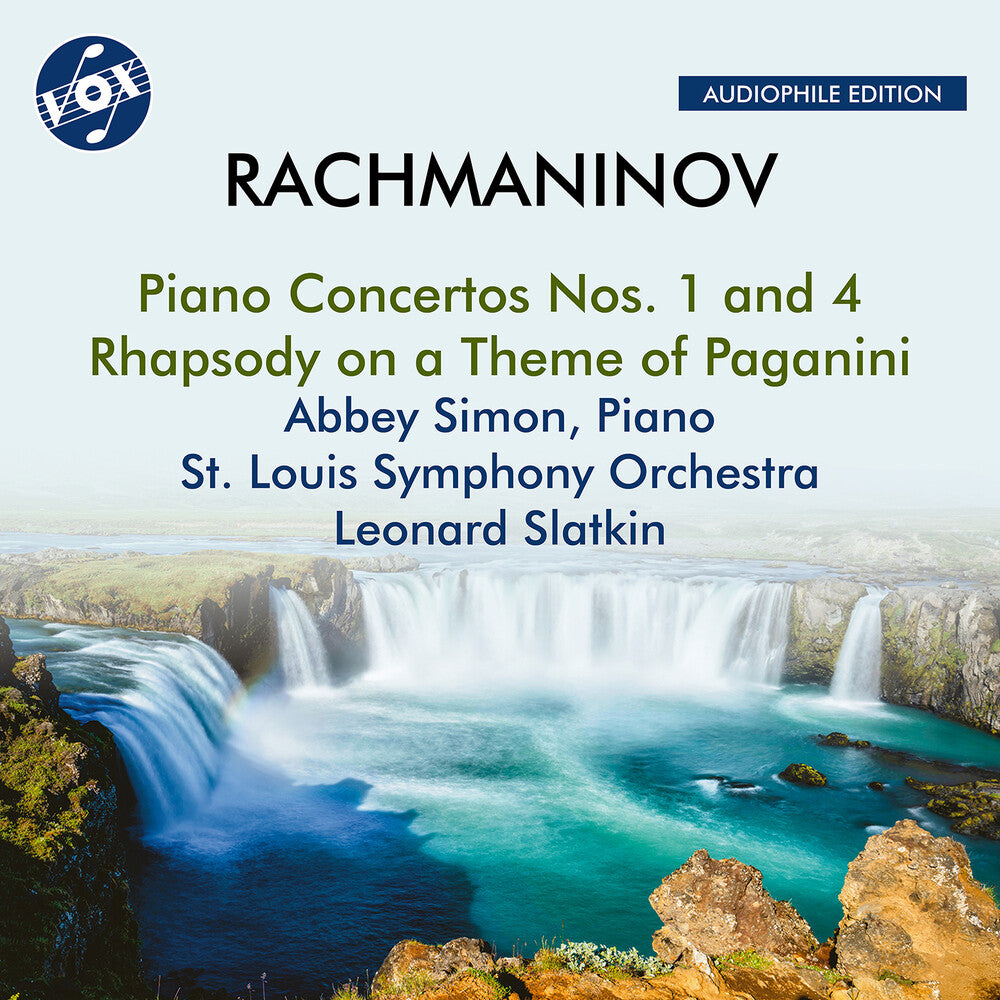 the album cover for Rachmaninoff / Simon / St. Louis Symphony Orch - Piano Concertos Nos. 1 & 4 Rhapsody On A Theme Of