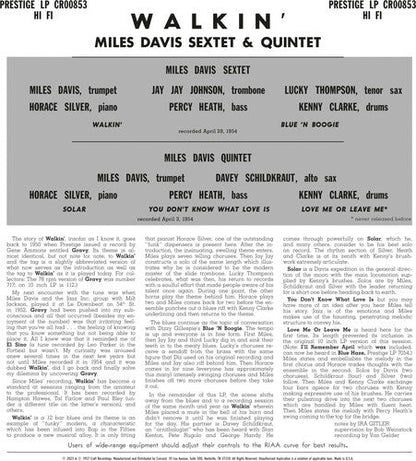 Miles Davis All Stars - Walkin' (original Jazz Classics Series) Vinyl Record