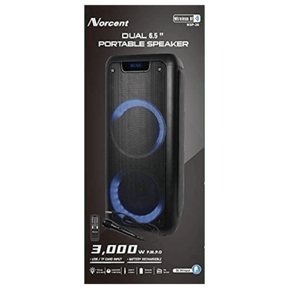 Norcent Dual 6.5" Portable Party Bluetooth Speaker with Flashing LED Lights