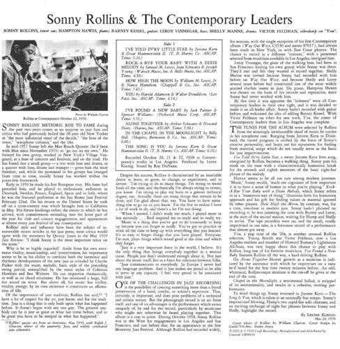 Sonny Rollins - Sonny Rollins and the Contemporary Leaders (Contemporary Records Acoustic Sounds Series) Vinyl Record