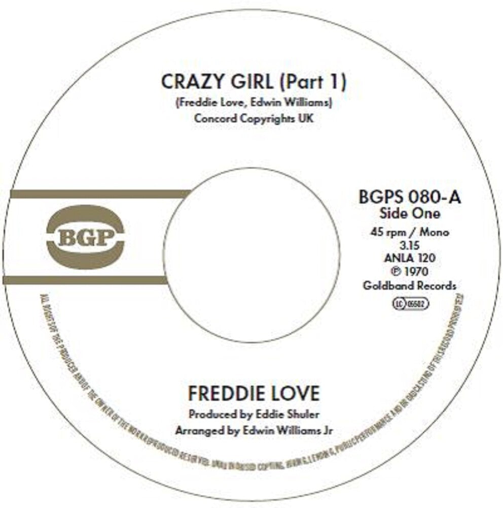 the album cover for Freddie Love - Crazy Girl (Part 1) / Crazy Girl (Part 2) (Uk)