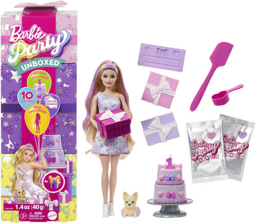 Barbie Party Unboxed - Barbie Party Unboxed Doll Pet Birthday Purple Doll - Collectibles