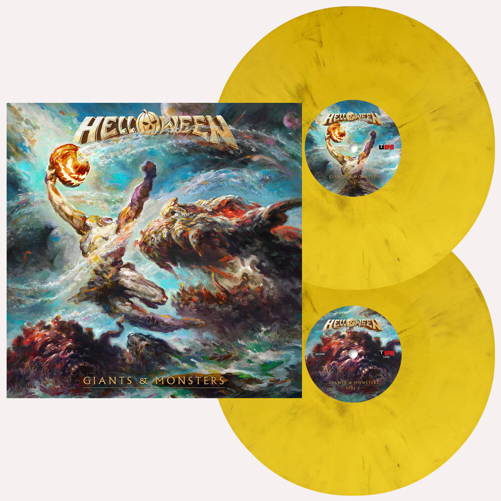 Helloween - GIANTS & MONSTERS [Indie Exclusive Sunlight Yellow Marble 2LP, Pumpkin Etching on D-Side, 12-page booklet] Vinyl Record