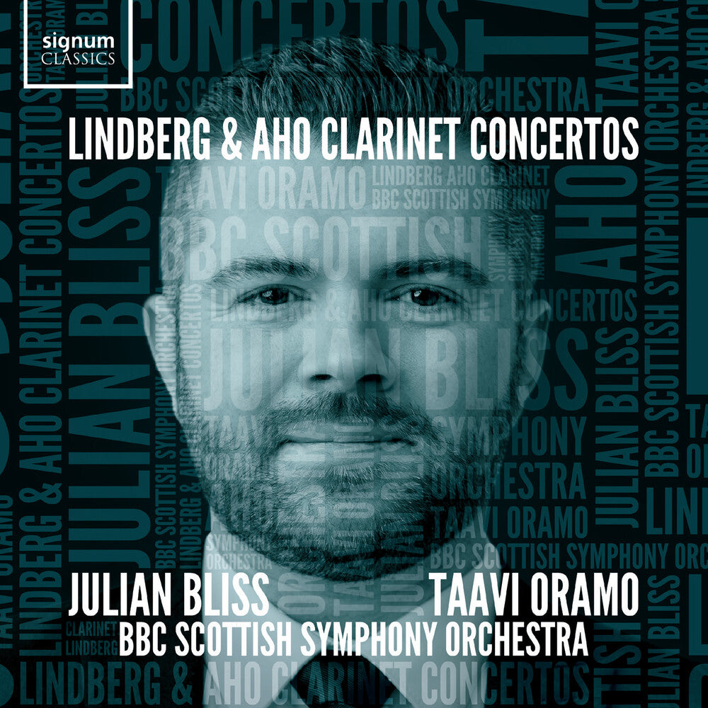 the album cover for JULIAN BLISS - Lindberg & Aho: Clarinet Cons