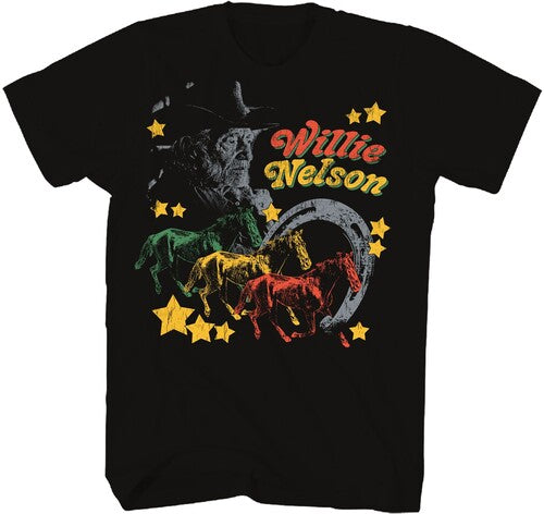 Willie Nelson Multi Horse Tshirt Sm Blk Zrwn1182a1 - Willie Nelson Multi Horse Tshirt Sm Blk Zrwn1182a1 - Apparel