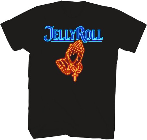 Jelly Roll Neon Praying Hands F/b Tshirt Xlg Blk - Jelly Roll Neon Praying Hands F/b Tshirt Xlg Blk - Apparel