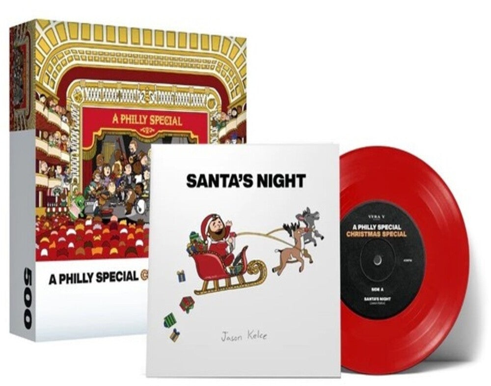 the album cover for Jason Kelce - Santa's Night [7 inch Red Vinyl & 500 Piece Puzzle]