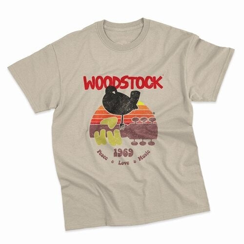 Woodstock Bird & Guitar T-shirt Sand Small - Woodstock Bird & Guitar T-shirt Sand Small - Apparel