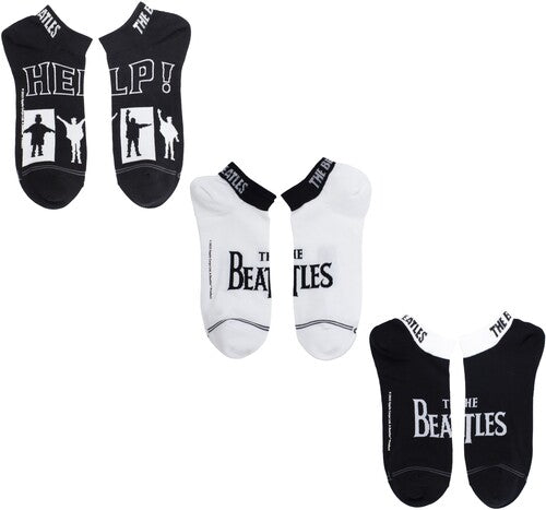 Perri's Beatles Help White Black Crew Socks 3 Pack - Perri's Beatles Help White Black Crew Socks 3 Pack - Apparel