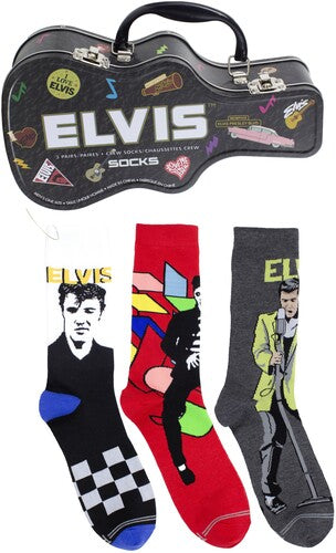 Perri's Elvis Presley Socks 3 Pck Guitar Shape Tin - Perri's Elvis Presley Socks 3 Pck Guitar Shape Tin - Apparel