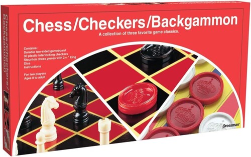 Pressman Games - Checkers Chess Backgammon Folding Board - Games