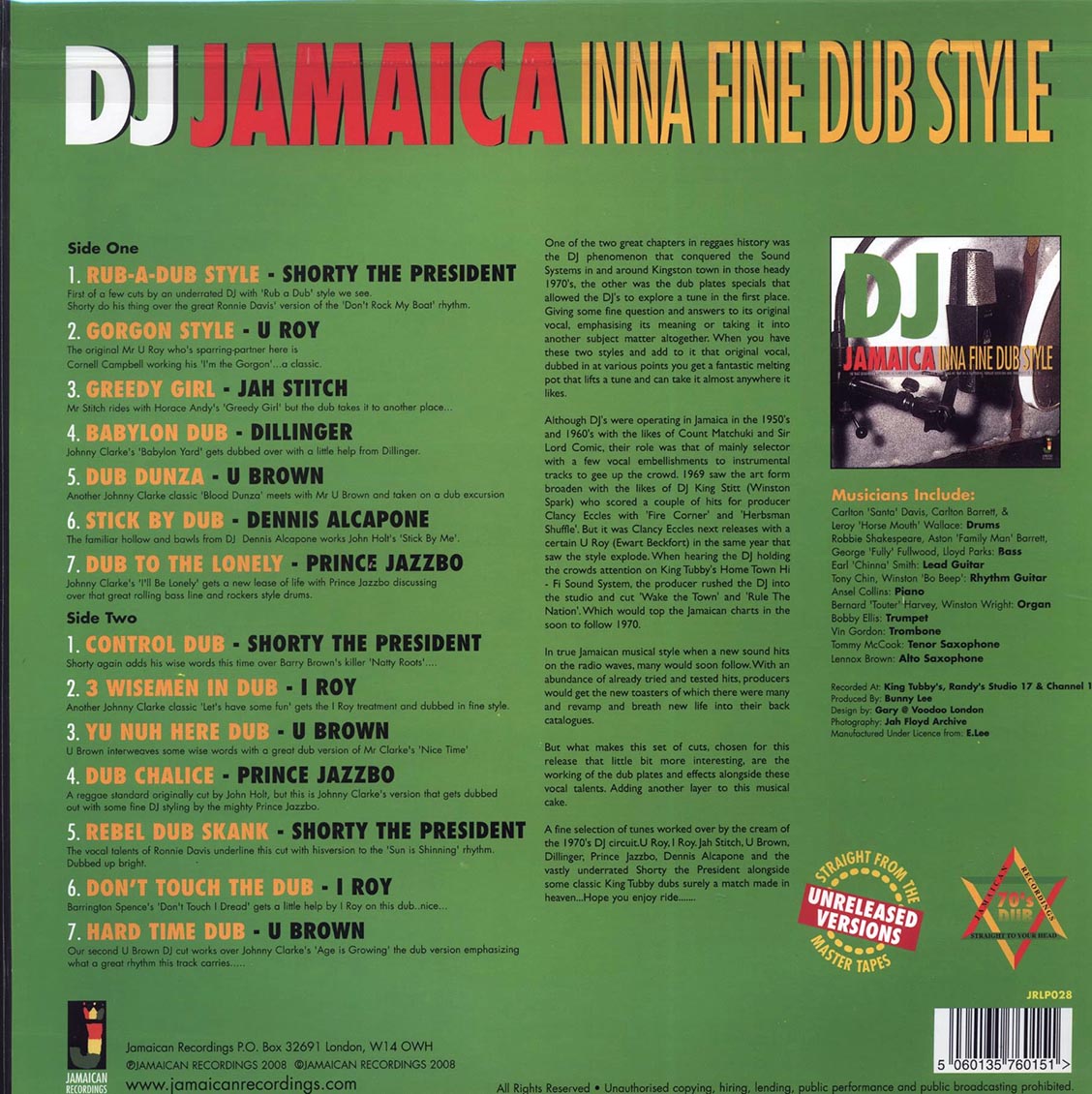 U Roy, Shorty The President, I Roy, Etc. - DJ Jamaica Inna Fine Dub Style (180g) Vinyl Record