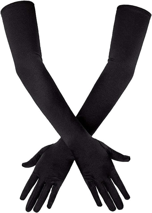 Black 20.5" Opera Length 1920's Evening Party Elbow Gloves