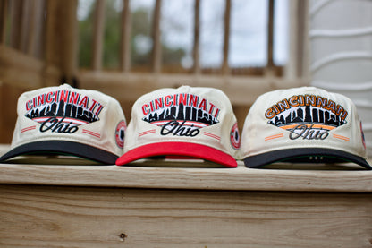 Cincinnati Snapback Hat - The Charlie Hustle (Cream/Red)