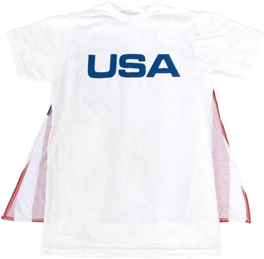 Costume Agent USA Mens T-Shirt with American Flag Cape