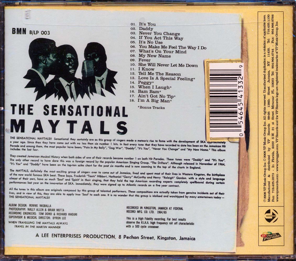 Toots & The Maytals - The Sensational Maytals (With 6 Bonus Tracks) Music CD