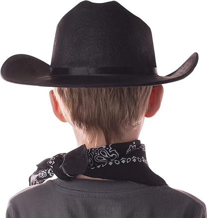 Jr Black Cowboy Hat with Bandana and Attached Badge Kids Child Hat